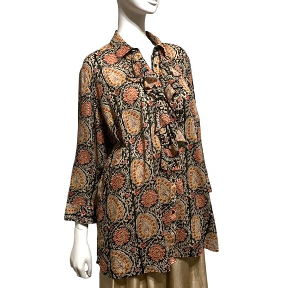 Lauren Ralph Lauren Ruffled Paisley Shirt 2X Oversized Flowy Romantic Preppy - Picture 2 of 10